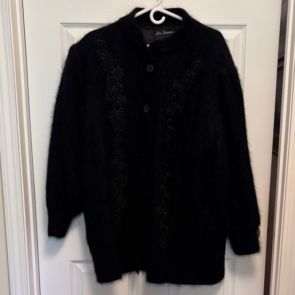Vintage Lee Sands Embellished Angora Rabbit Sweater Jacket One Size Plus
